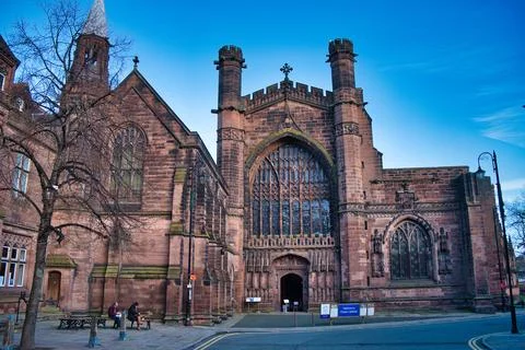 Low Angle View Of Chester Cathedral, Chester, United Kingdom. Stock Photos