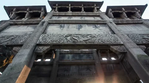 Low angle view of Chinese ancient stone archways . Stock Footage 27434038