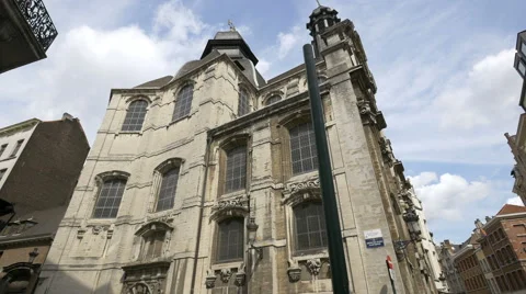 Low angle view of Church of Notre-Dame de Bon Secours in Brussels Video stock 59876373