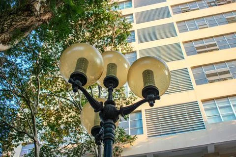 Low angle view of a circle street light Stock Photos