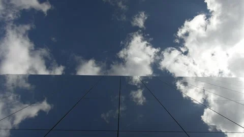 Low Angle View Of City Skyline Buildings, Blue Sky And Glass Mirrored Facades. Stock Footage 274879118