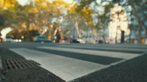 Low angle view of city street traffic crossing a crosswalk Stock Footage 346381271