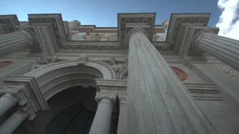 Low Angle View of Classical Columns and Historic Architecture in Budapest Stock Footage 336067233