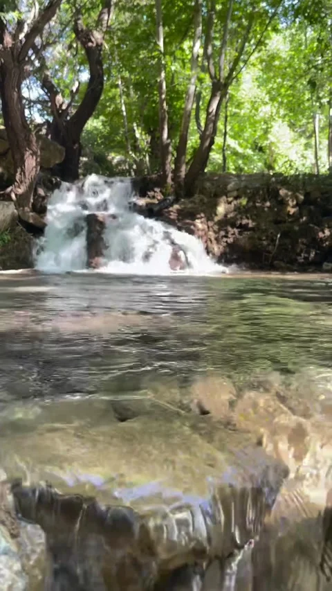 Low-Angle View of Clear Stream and Waterfall 库存影片 340871725