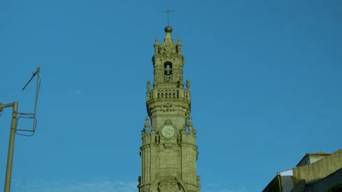 Low Angle View Of Clerigos Tower Porto Stock Footage 327687648