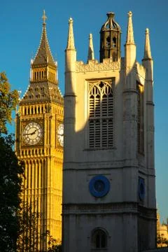 Low angle view of a clock tower, big ben, houses of parliament, city of westm Stock Photos