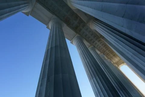 Low angle view, close up, Details of columns at Lincoln Memorial, Washington  Stock Photos