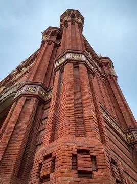 Low angle view of the column of Arc de Triomf in Barcelona, Spain. Stock Photos