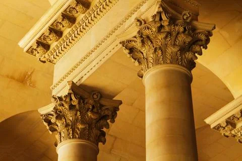 Low angle view of a column in a museum, Musee du Louvre, Paris, France Stock Photos