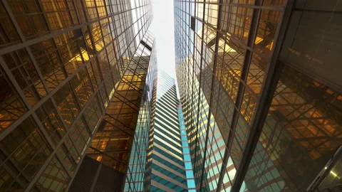 Low angle view of commercial buildings in central business district. Stock Footage 91824940