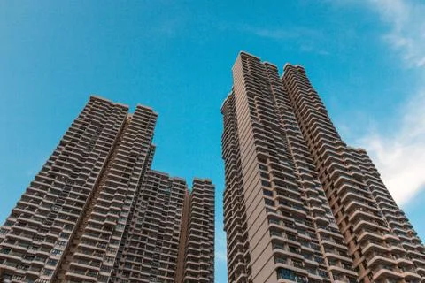 The low angle view of the common modern condominium building Stock Photos