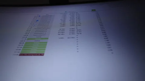 Low-angle view of computer screen showing torrent client software with multiple Stock Footage 321294201