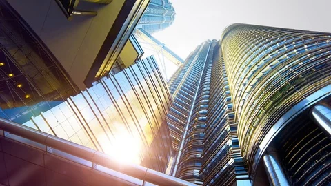 Low angle view of contemporary steel  skyscraper . Kuala Lumpur , Malaysia . Stock Footage 101321416