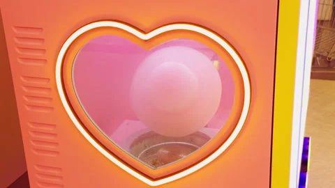 Low Angle View of Cotton Candy Machine Working Behind Heart Shaped Window with B Stock Footage 323675262