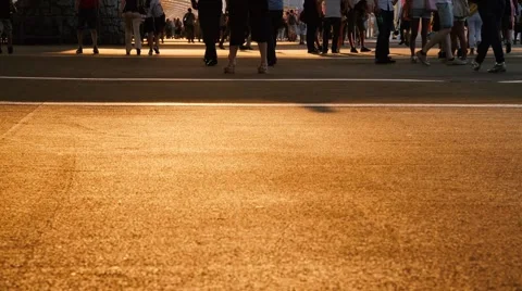 Low angle view of crowd foot traffic on street Stock Footage 53321284