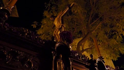 Low Angle View of Crucifix Paso During Semana Santa in Cordoba Stock Footage 335989933