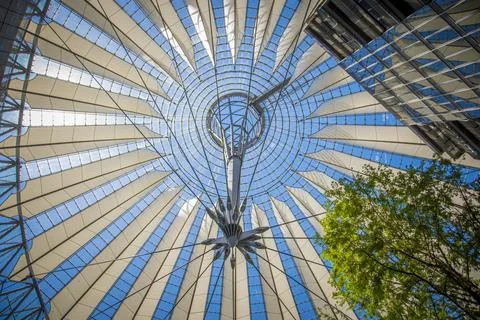 Low angle view on the dome of the Sony Center at Potsdamer Platz in Berlin, G Stock Photos
