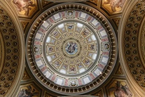 Low angle view of dome of St Stephen Basilica in Budapest Stock Photos
