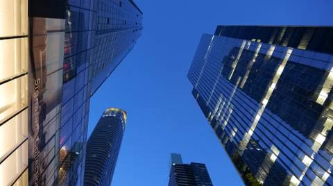 Low angle view on Downtown high rises infrastructure in the City of Toronto Stock Photos