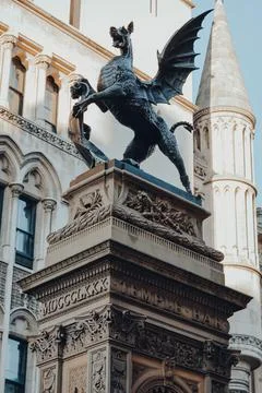 Low angle view of the Dragon on top of Temple Bar in Fleet Street, City of Lo Stock Photos