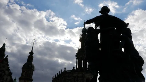Low angle view to the Dresden Cathedral (Hofkirche), Germany, 4k Stock Footage 127996342