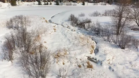 Low angle view with a drone flying backward over a field covered of snow Stock Footage 164421054