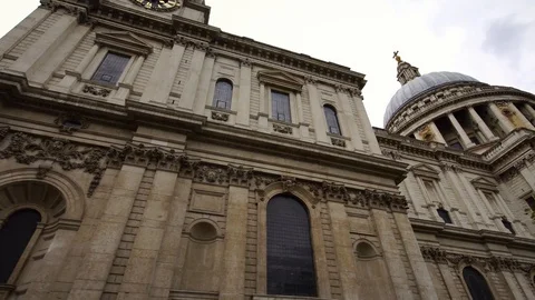 Low angle view drone shot of St. Paul's Cathedral in London, a church of England Stock Footage 94723073