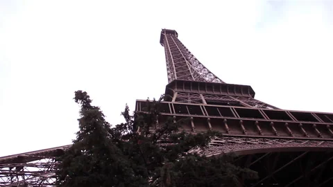 Low Angle View of The Eiffel Tower During a Cloudy Day in Paris, France. Stock Footage 255621830