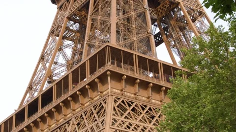 Low Angle View of the Eiffel Tower Landmark in Paris France Stock Footage 335796936