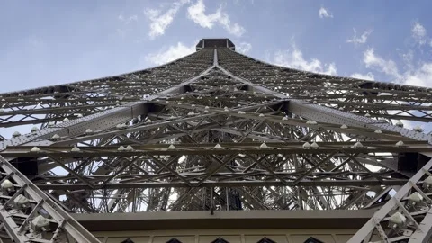 Low angle view of the Eiffel Tower structure in Paris, France Stock Footage 337197809