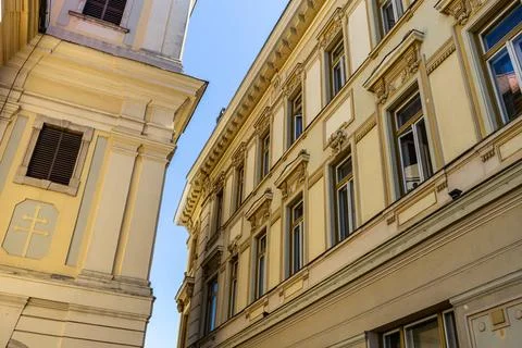 Low Angle View of Elegant Classic European Building Facades Stock Photos