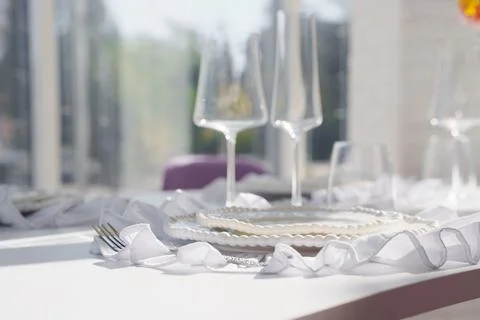 Low Angle View of Elegant Table Setting Stock Photos