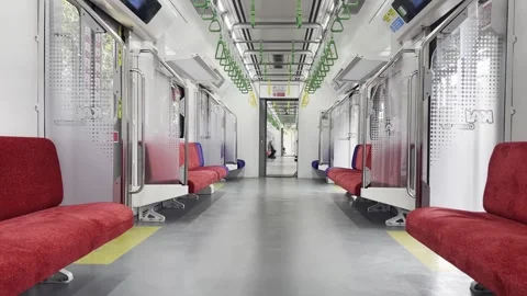 Low Angle View of Empty Commuter Train Interior in Bekasi Station Vídeos de archivo 340237437