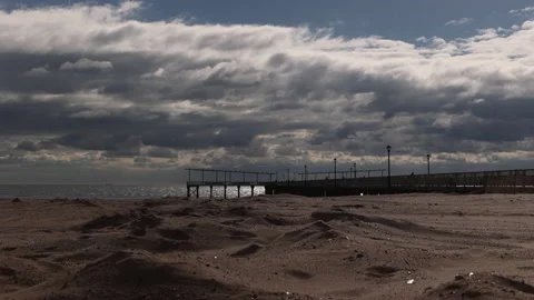 Low Angle View of Empty Coney Island Beach. Coney Island, Brooklyn. Stock Footage 238533549