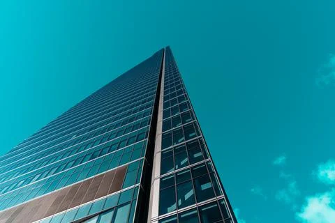 Low angle view of Espacio Tower in Cuatro Torres Business Area in Madrid Stock Photos