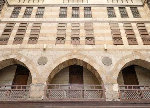 Low angle view of the facade of caravansary of al-Ghuri, Cairo Stock Photos
