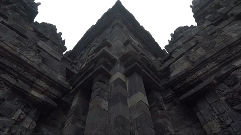 Low Angle View, Facade Wall with Pillar, Sewu Main Temple Terrace, Indonesia Stockbeeldmateriaal 282724611