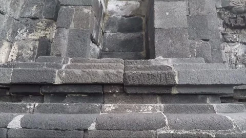 Low Angle View of Facade Wall, Bas Reliefs of Sewu Main Temple, Indonesia Stock Footage 284863731