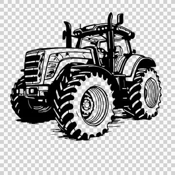 Low Angle View Farm Tractor standing wheels tires cabin Stock Illustration