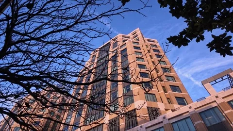 Low angle view of the Federal Building in Oakland, California 스톡 동영상 345052621