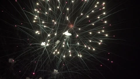 Low angle view of fireworks exploding against sky at night Stock Footage 243626524