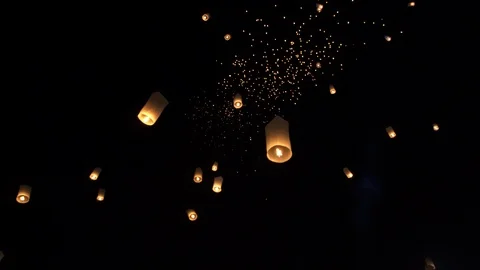 Low angle view floating lanterns festival Chiang Mai Thailand Stock Footage 120373795