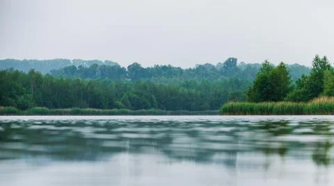 Low angle view of a forest beyond the Lake Olbersdorf near Zittau, Germany Stock Photos