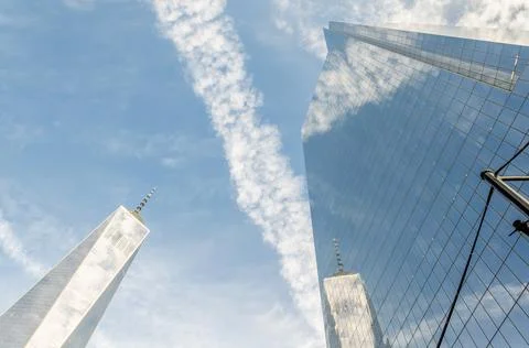 Low Angle View of Freedom Tower and Other Futuristic Skyscrapers in New York 写真素材