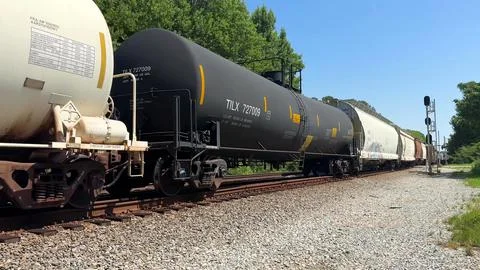 Low Angle View of Freight Train Tank Cars Stock Photos