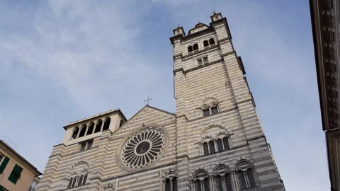 Low angle view of Genoa Italy historic cathedral architecture, travel Stock Footage 333531627