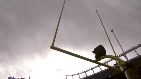 Low angle view of goalpost in American football stadium Stock Footage 104773860