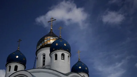 Low angle view of the golden and blue domes Stock Footage 117295026