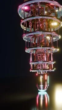Low Angle View of Golden Quantum Computer, Vertical 9:16 Photo Stock Photos