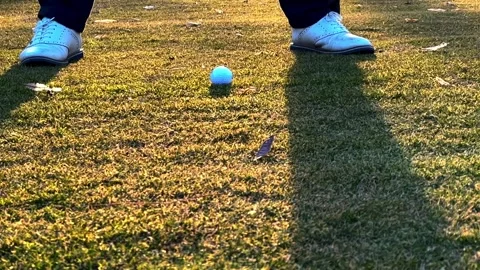 Low Angle View on a Golfer Hitting with His Golf Club the Ball on the Fairway Stockbeeldmateriaal 265165773